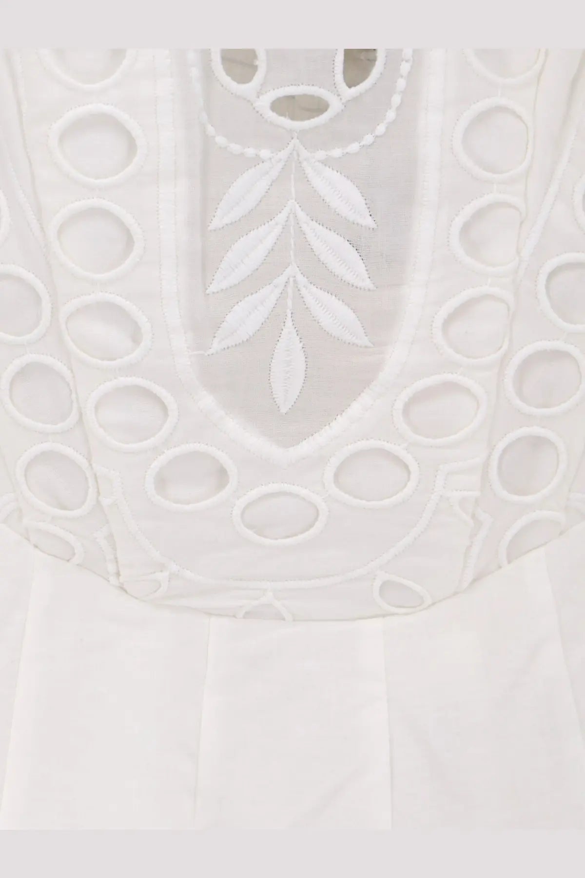 Charo Ruiz Ibiza women’s marlin long white dress with delicate white embroidery leaf motif and circular eyelet detailing