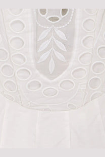 Charo Ruiz Ibiza women’s Marlin long dress white with white embroidery, delicate leaf motif, and circular eyelet detailing