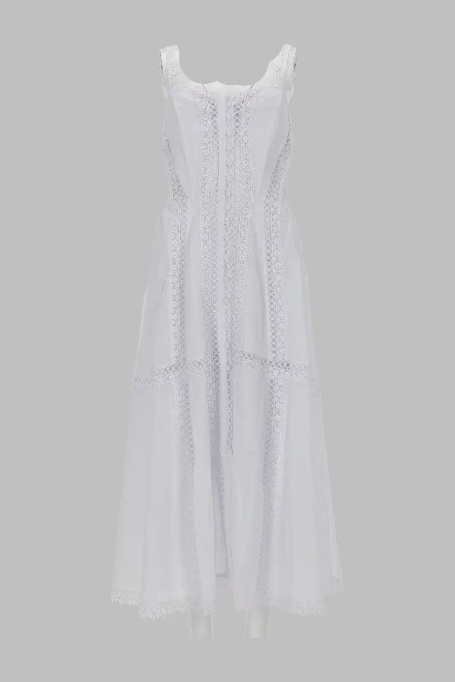 Charo ruiz women’s abito lungo dafelle white flowing sleeveless dress with delicate lace detailing on front and sides