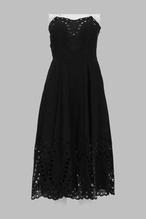 Charo ruiz women’s black strapless midi dress with eyelet lace detailing at bodice and hem
