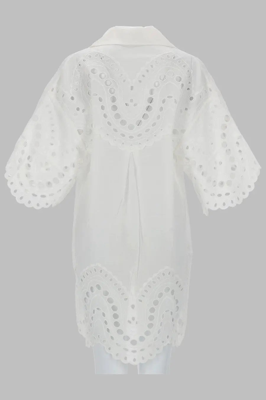 Charo Ruiz women’s blusa tao white eyelet blouse with delicate scalloped lace detailing on shoulders and hem
