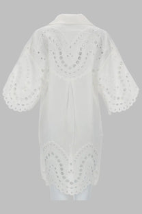 Charo Ruiz women’s blusa tao white eyelet blouse with delicate scalloped lace detailing on shoulders and hem