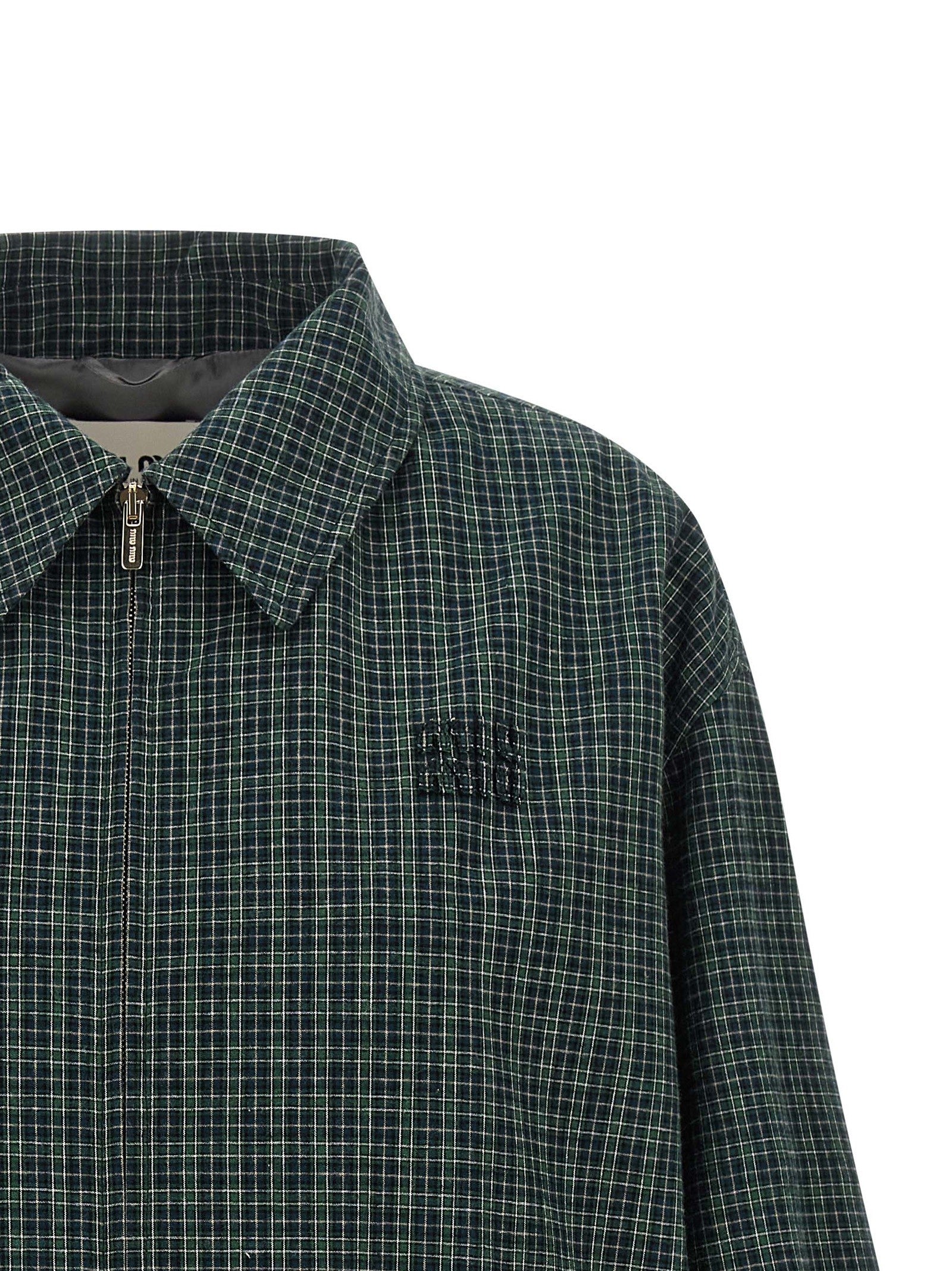 Miu Miu Check Cotton Blouson Green