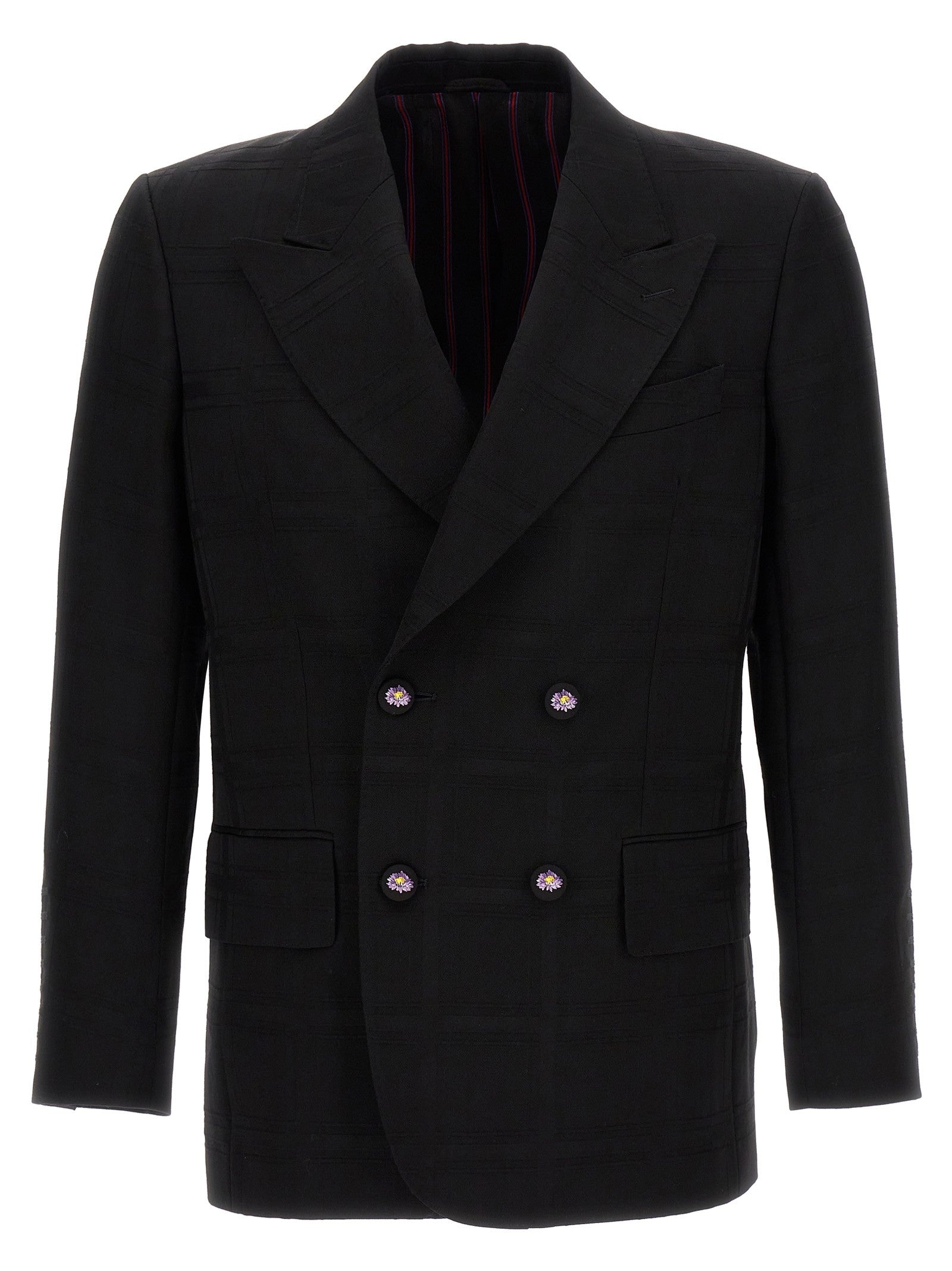 ETRO Check Double Breasted Blazer Black