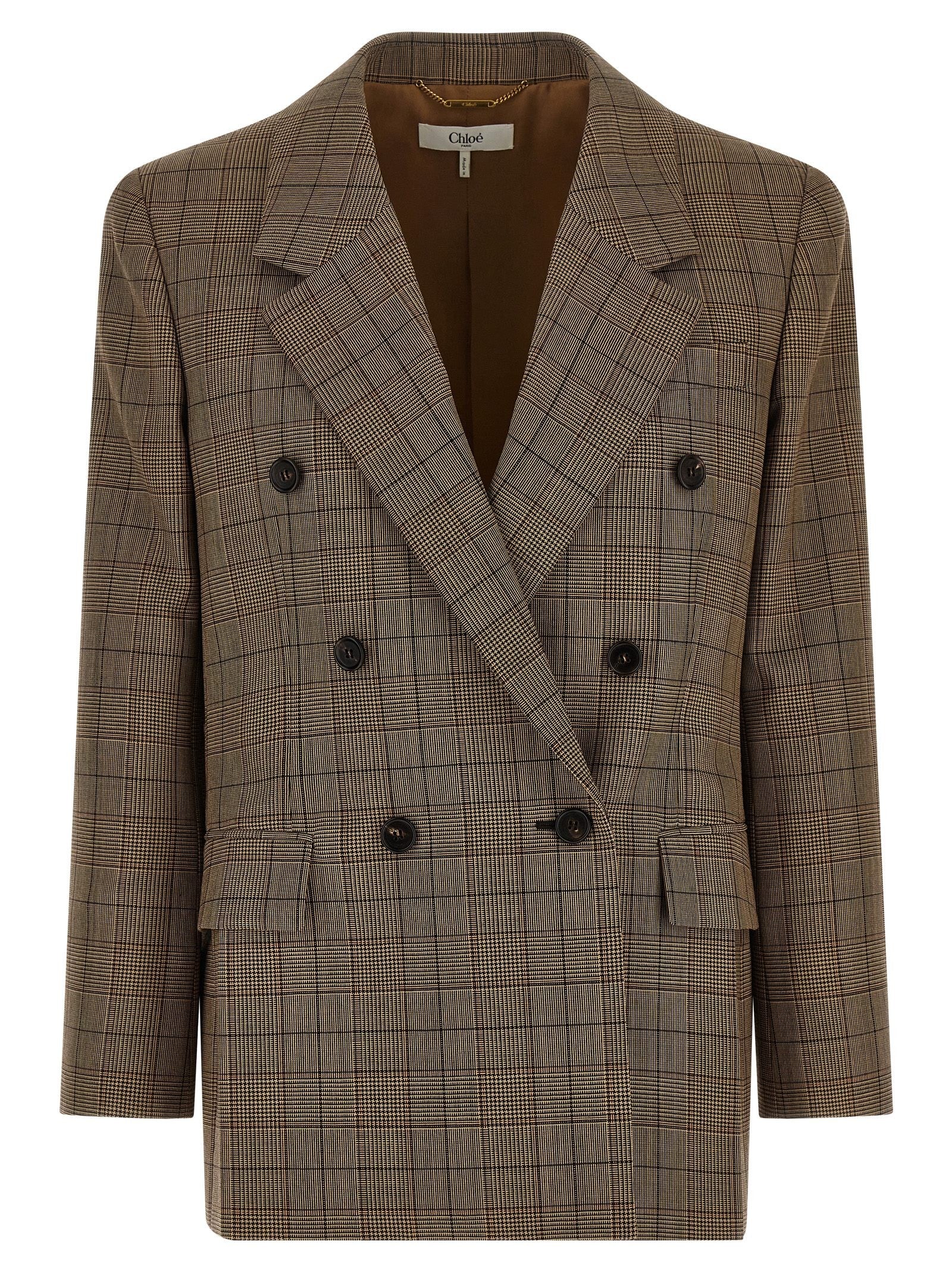 Chloé Check Double Breasted Blazer Brown