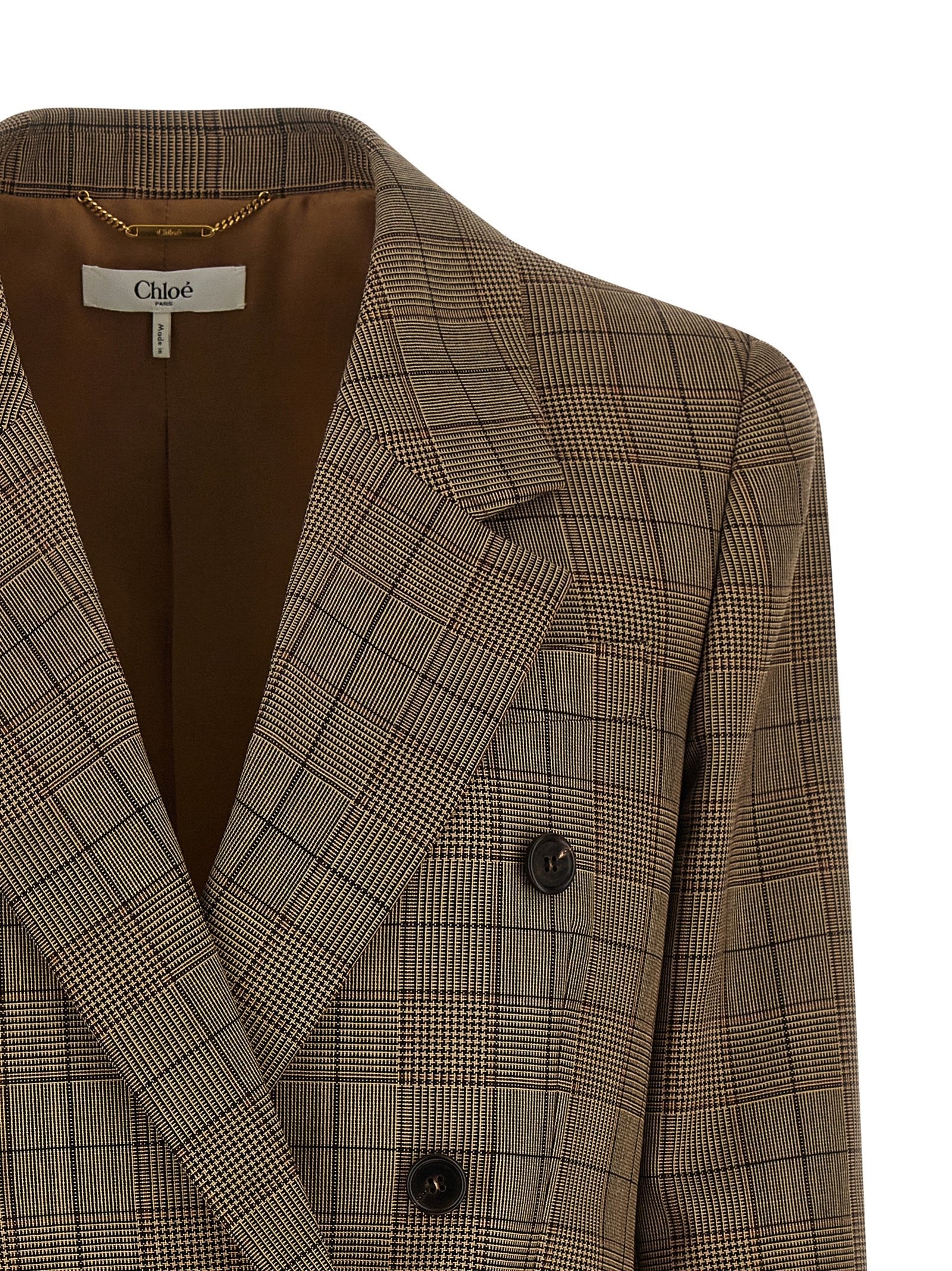 Chloé Check Double Breasted Blazer Brown