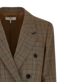 Chloé Check Double Breasted Blazer Brown