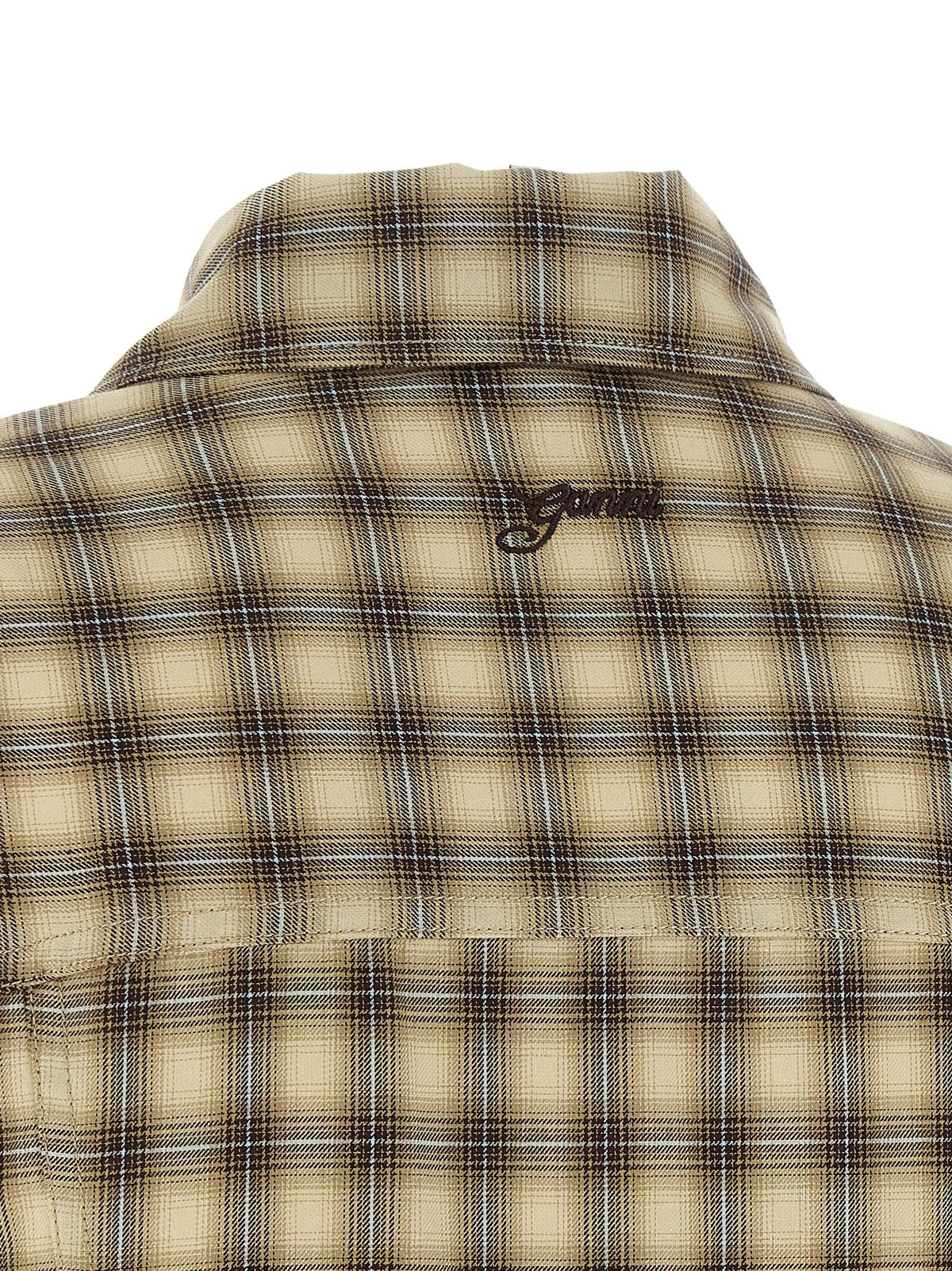 Ganni Check Flannel Peplum Shirt Beige