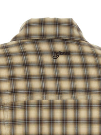 Ganni Check Flannel Peplum Shirt Beige