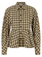 Ganni Check Flannel Peplum Shirt Beige