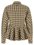 Ganni Check Flannel Peplum Shirt Beige, view 2