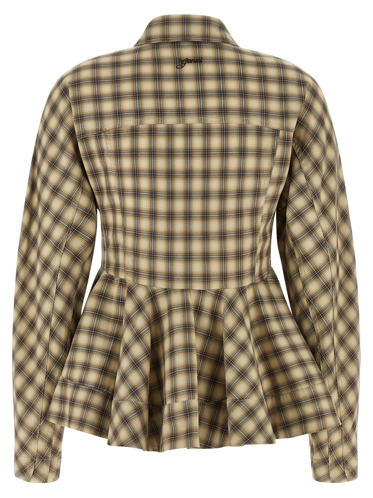 Ganni Check Flannel Peplum Shirt Beige, view 2