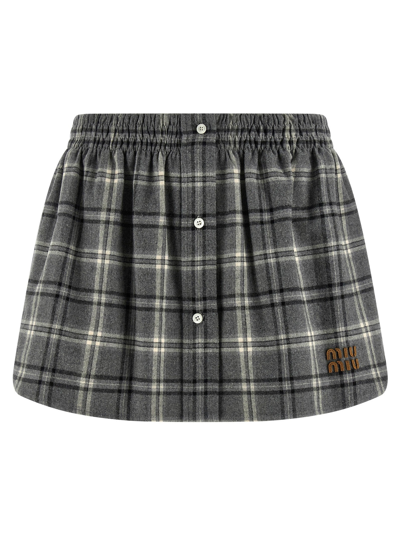 Miu Miu Check Flannel Skirt Grey