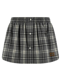 Miu Miu Check Flannel Skirt Grey