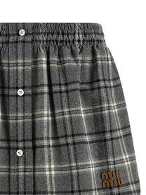 Miu Miu Check Flannel Skirt Grey