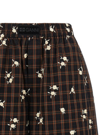 Ganni Check Flower Bermuda Shorts Brown