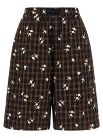 Ganni Check Flower Bermuda Shorts Brown
