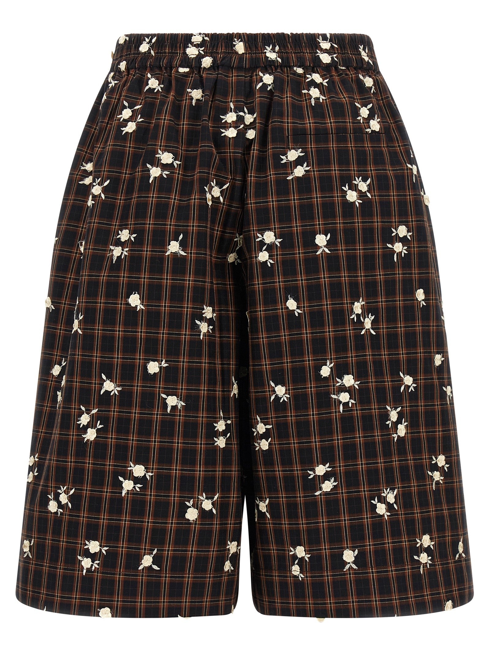 Ganni Check Flower Bermuda Shorts Brown