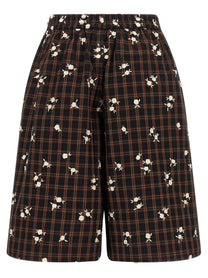 Ganni Check Flower Bermuda Shorts Brown