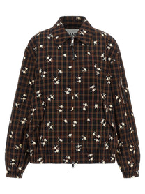 Ganni Check Flower Bomber Jacket Brown