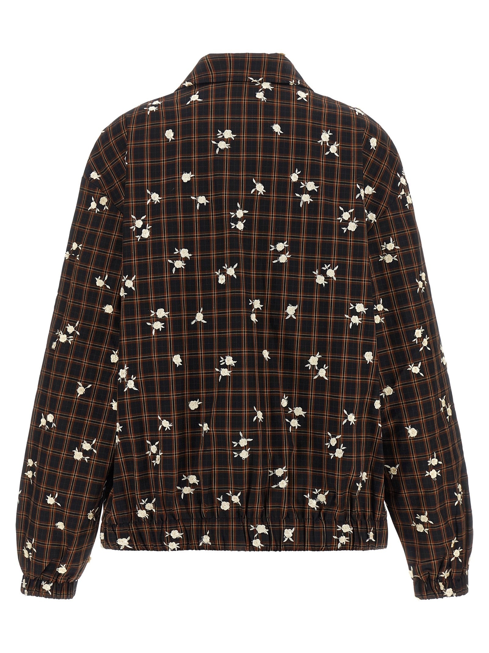 Ganni Check Flower Bomber Jacket Brown
