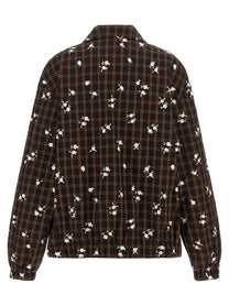 Ganni Check Flower Bomber Jacket Brown