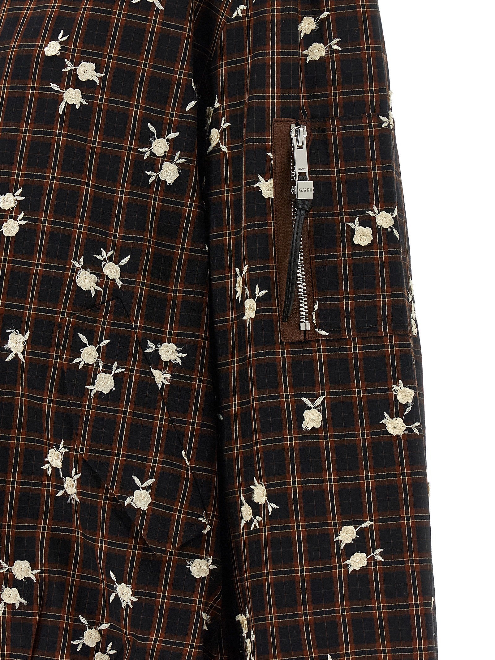Ganni Check Flower Bomber Jacket Brown