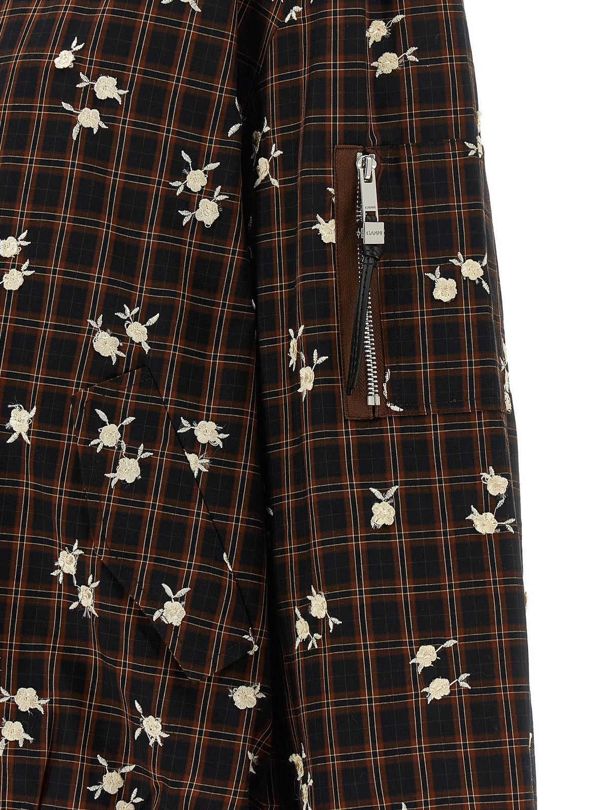 Ganni Check Flower Bomber Jacket Brown, view 4