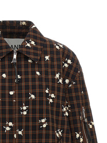 Ganni Check Flower Bomber Jacket Brown