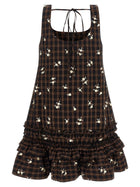 Ganni Check Flower Dress Brown, view 2