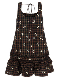 Ganni Check Flower Dress Brown