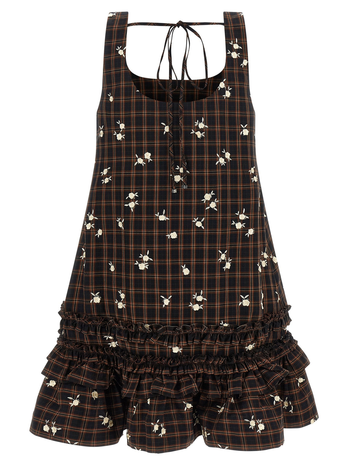 Ganni Check Flower Dress Brown, view 2