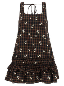 Ganni Check Flower Dress Brown