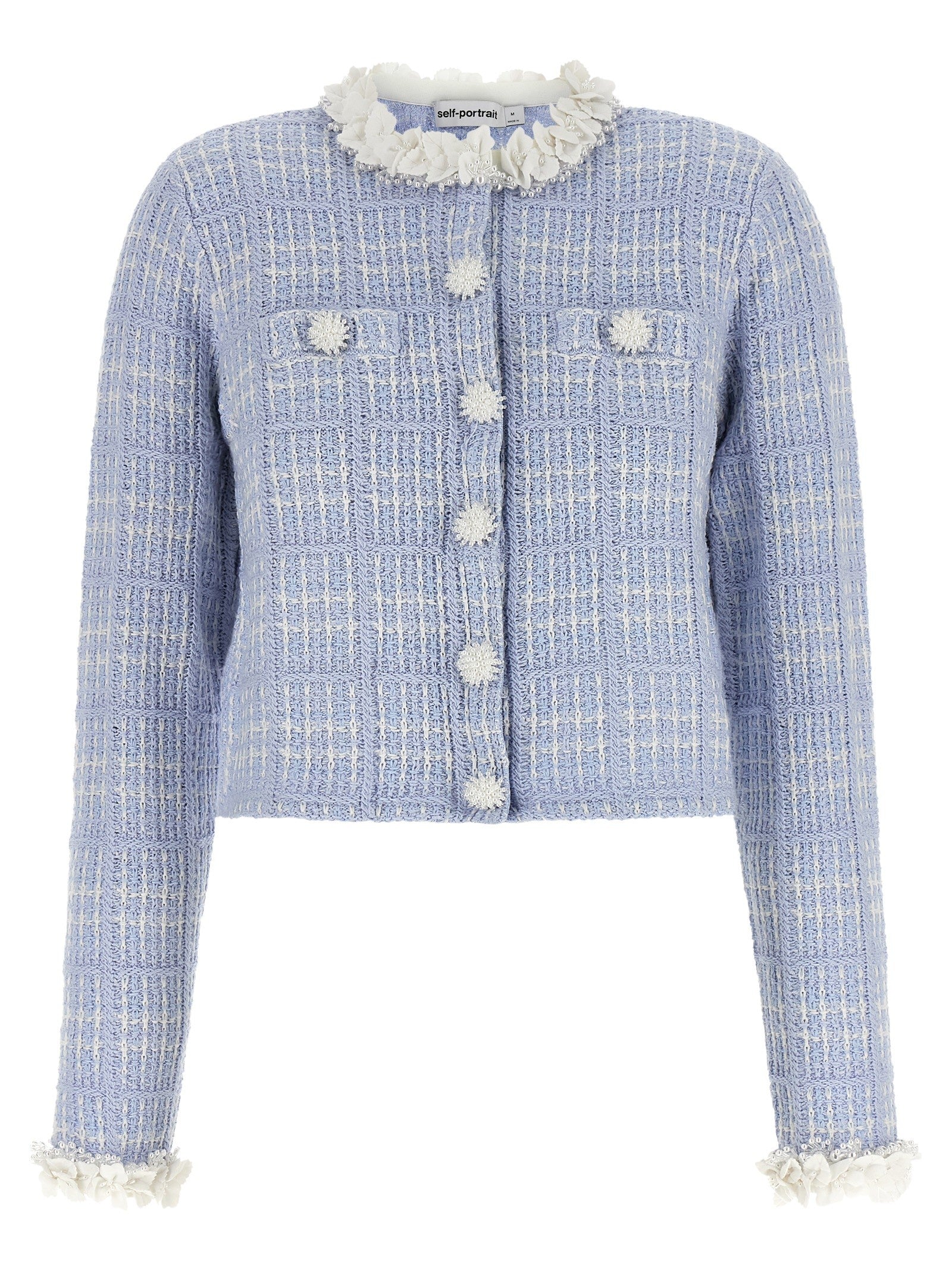 self-portrait Check Knit Jacket Blue