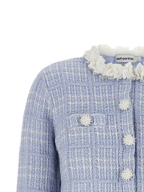 self-portrait Check Knit Jacket Blue