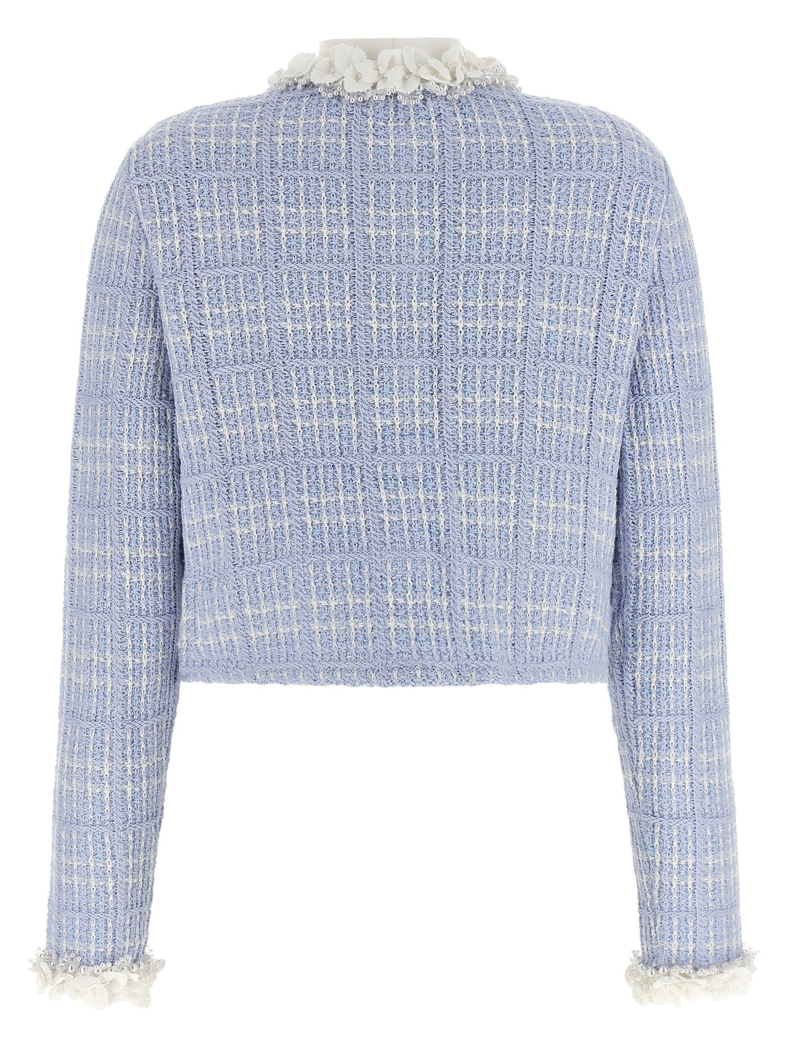 self-portrait Check Knit Jacket Blue