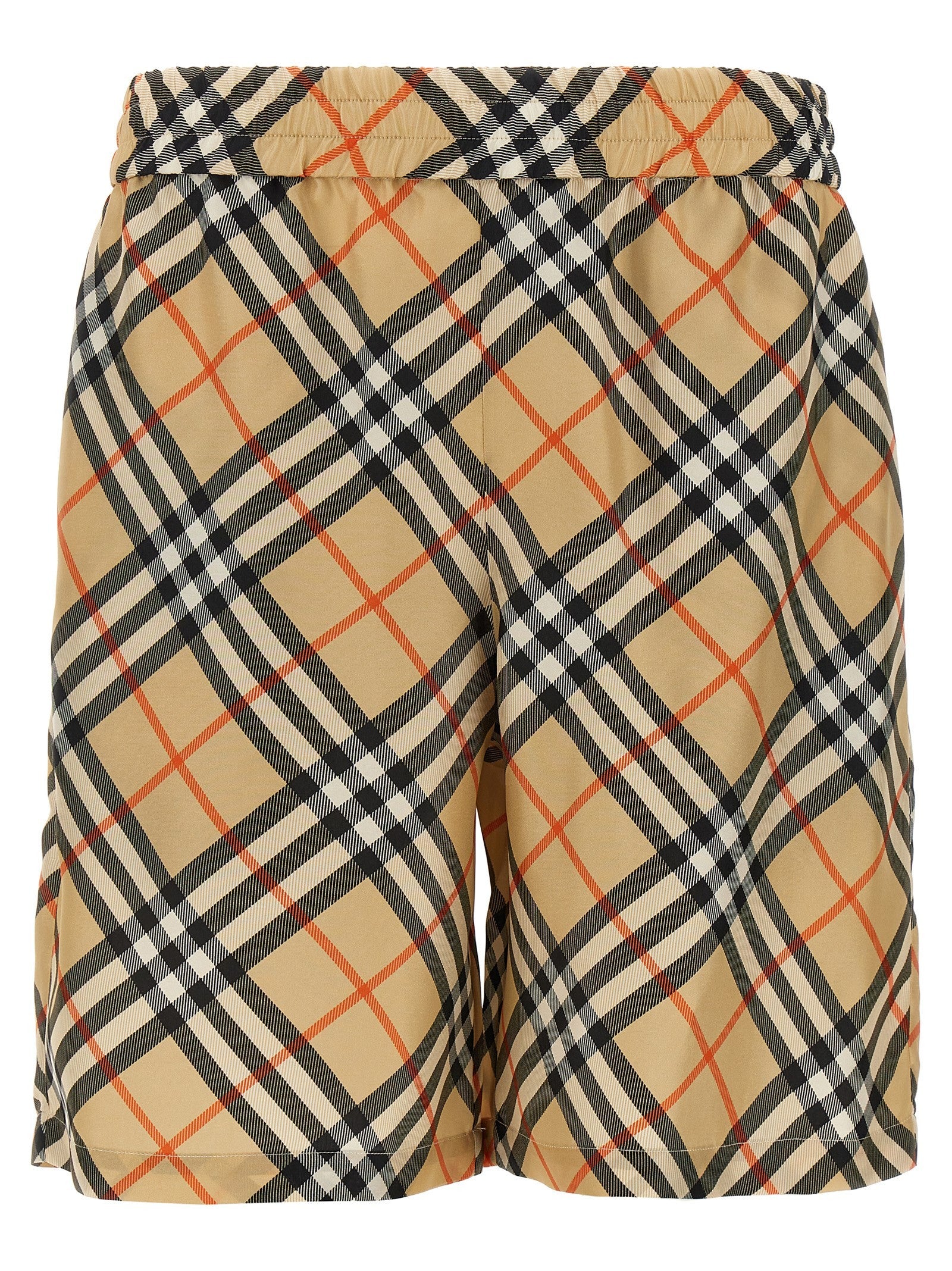 Burberry Check Silk Bermuda Shorts Beige