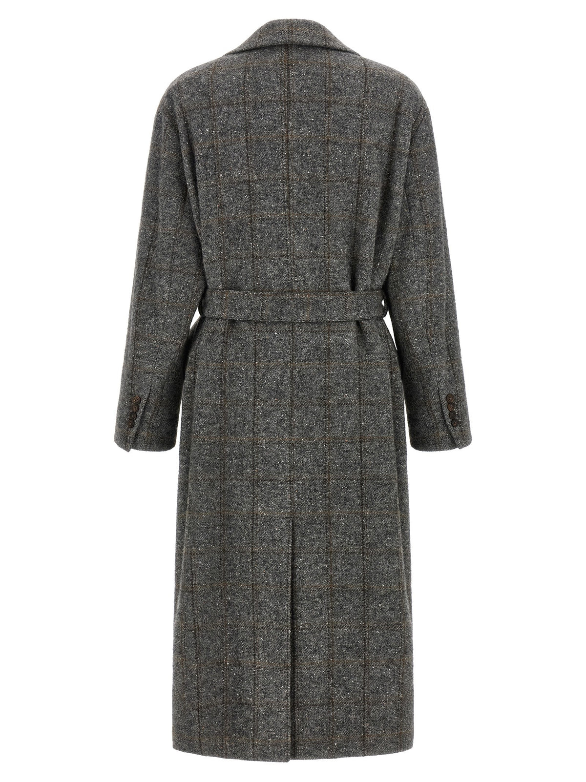 Brunello Cucinelli Check Tweed Coat Grey