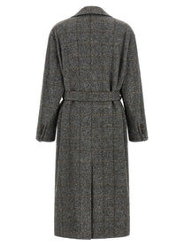 Brunello Cucinelli Check Tweed Coat Grey