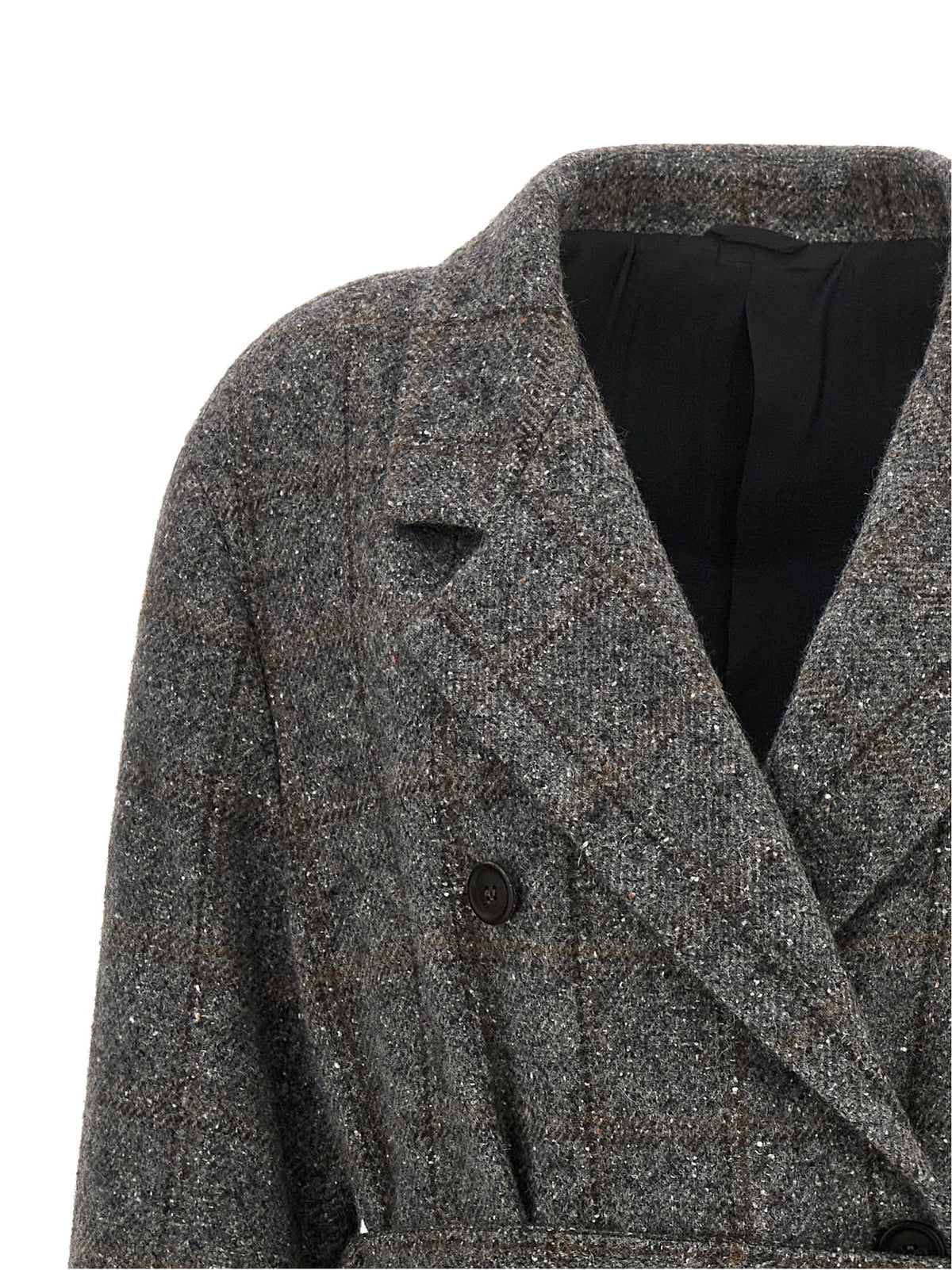 Brunello Cucinelli Check Tweed Coat Grey
