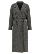 Brunello Cucinelli Check Tweed Coat Grey