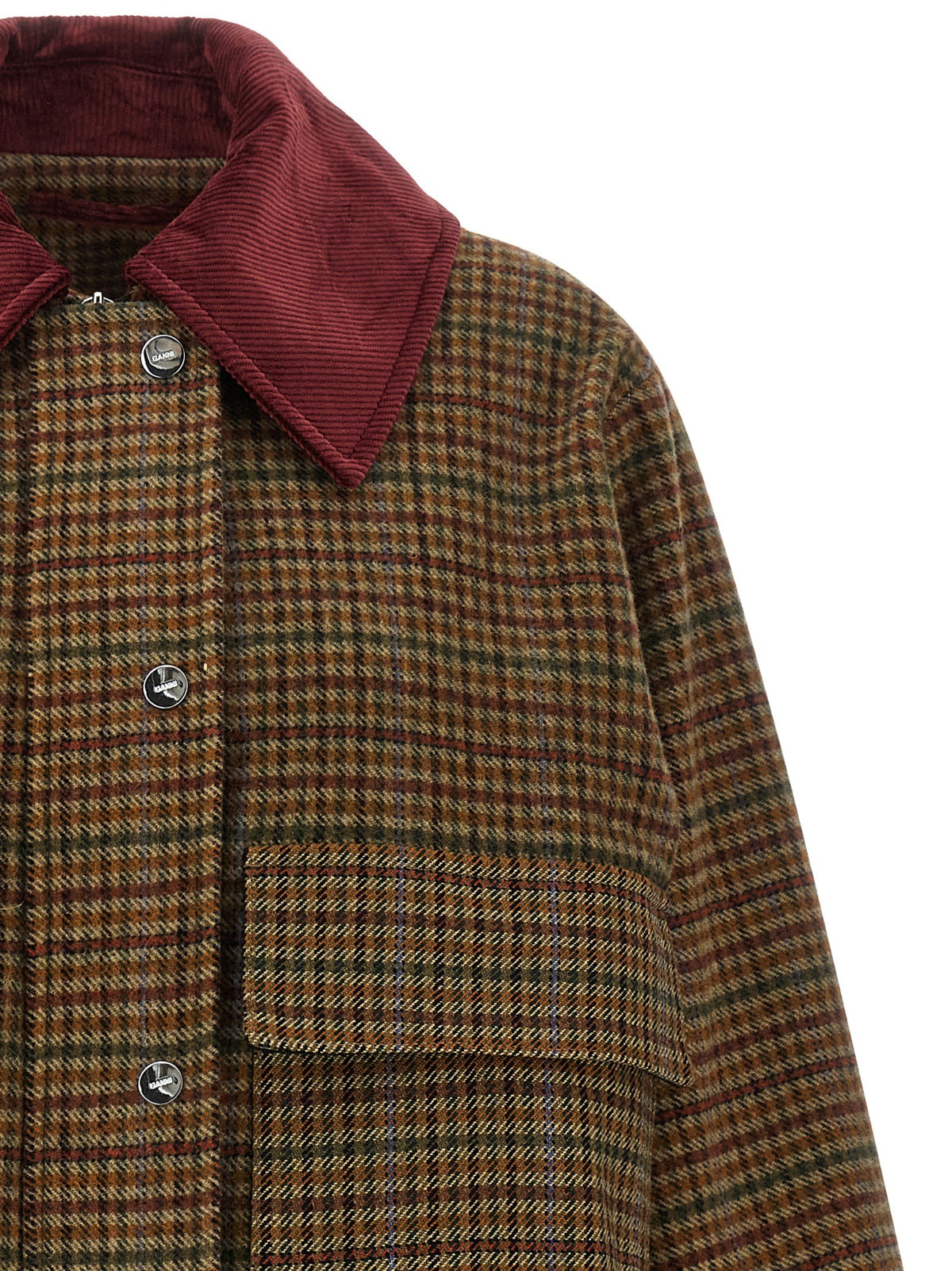 Ganni Check Twill Jacket Brown