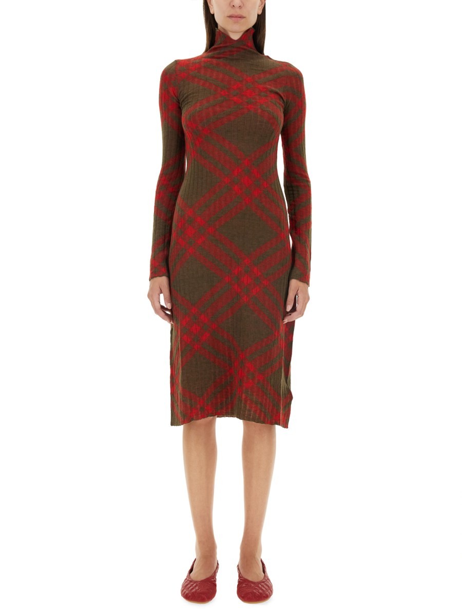 Burberry Women's Check Wool Blend Dress Red Burberry