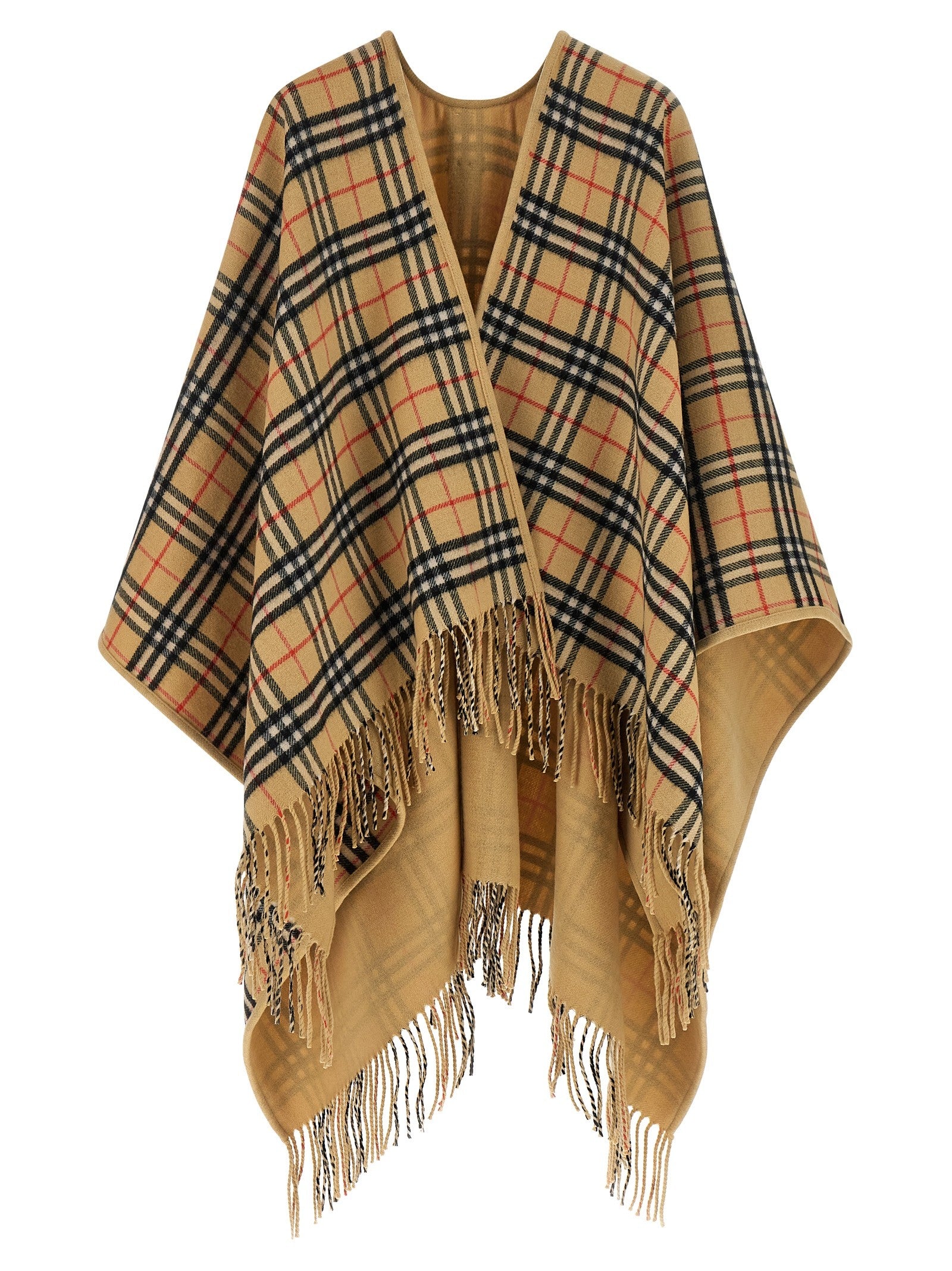Burberry Check Wool Reversible Cape Beige