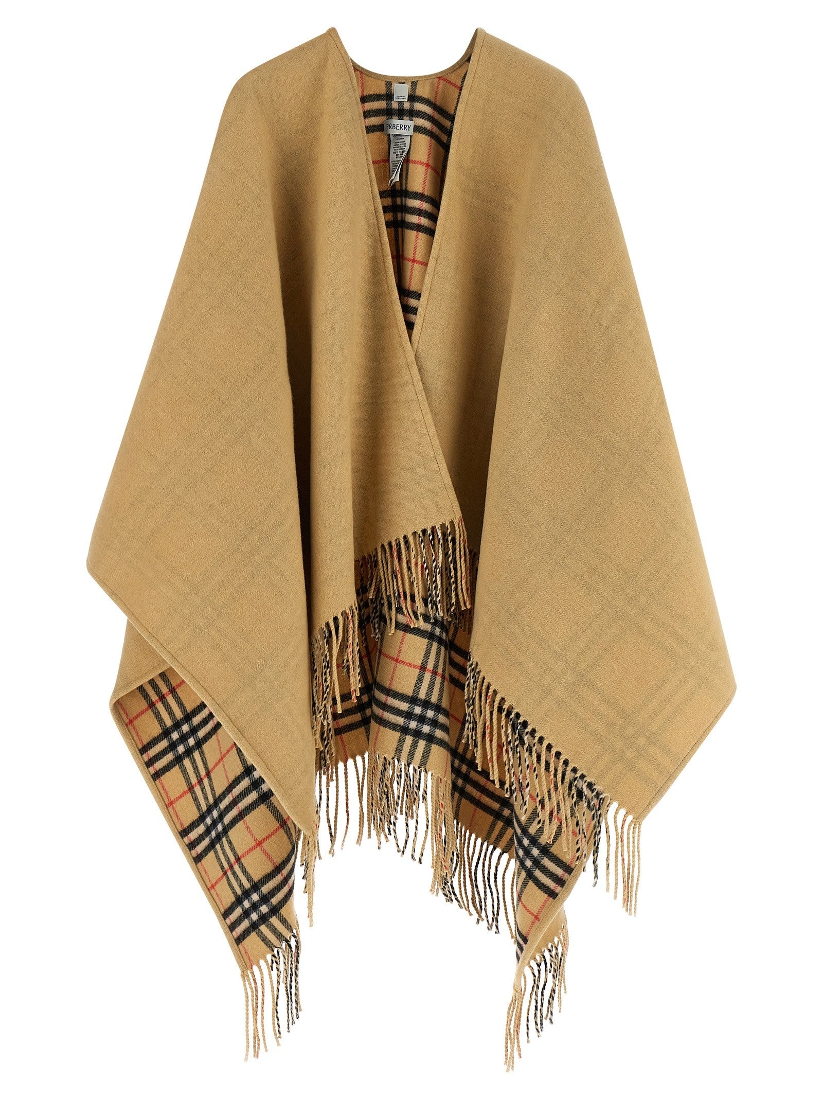 Burberry Check Wool Reversible Cape Beige