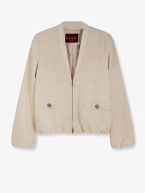 Gucci Women's Checked Cotton Tweed Jacket White