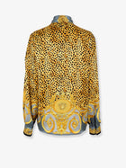 Versace Women's Cheetah Foulard Lavallière Silk Shirt Grey