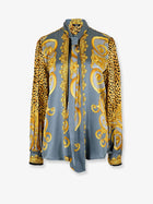 Versace Women's Cheetah Foulard Lavallière Silk Shirt Grey