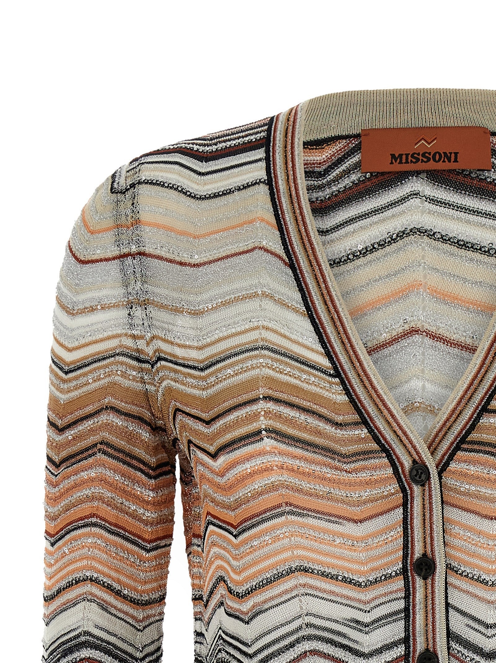 Missoni Chevron Lamé Cardigan Brown