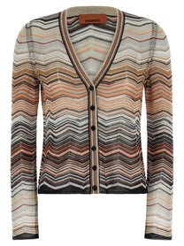 Missoni Chevron Lamé Cardigan Brown